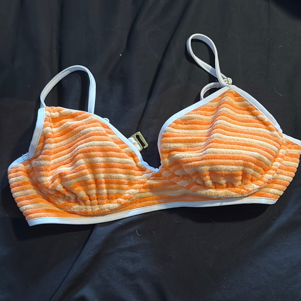 Striped Orange and White Bikini Top